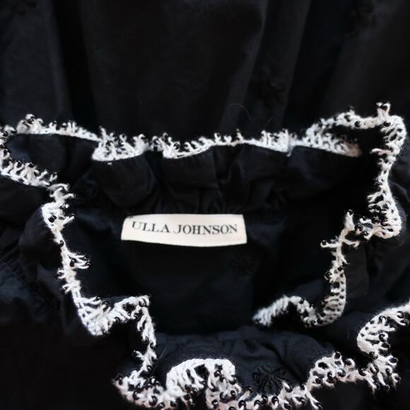 ULLA JOHNSON Linnea Tiered Embroidered Cotton Poplin Mini Dress Size 00 - Picture 5 of 15